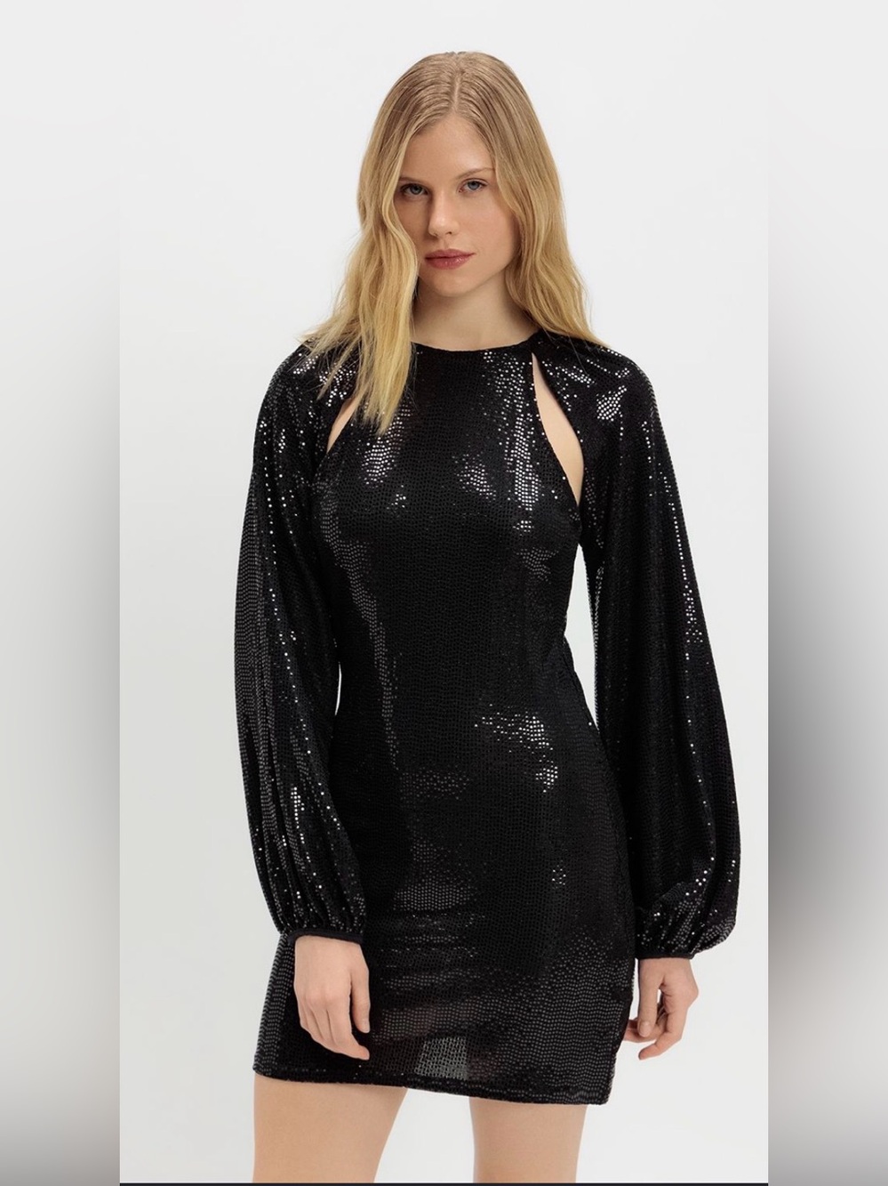 H&M Black Sequined Long-Sleeve Cutout Dress